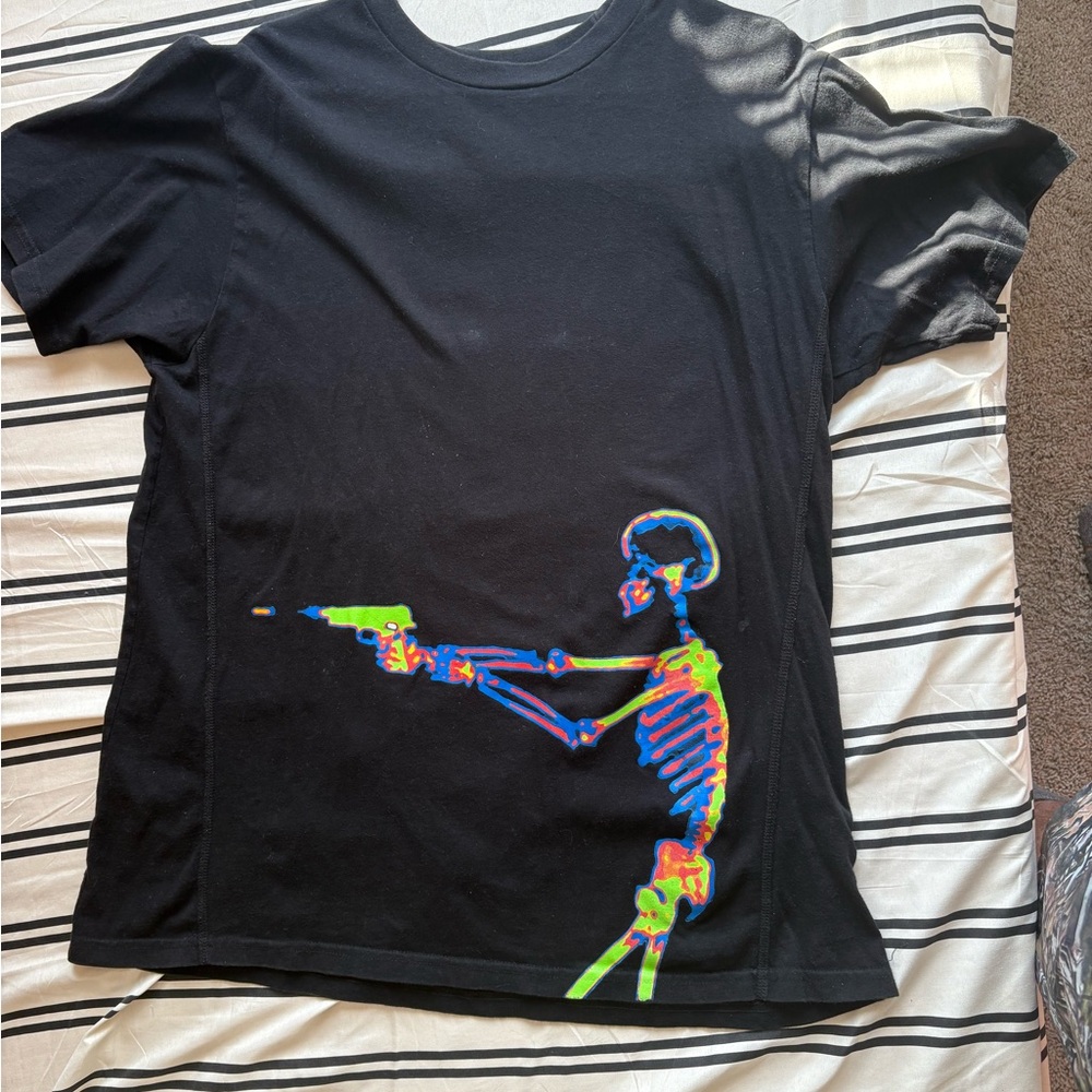 VLONE Black Tee with Neon Skeleton Graphic